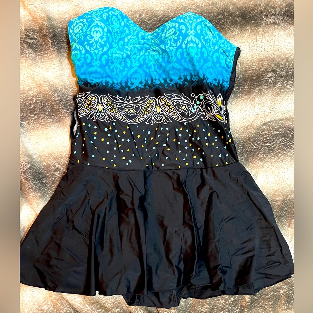 One piece swimsuit with skirt